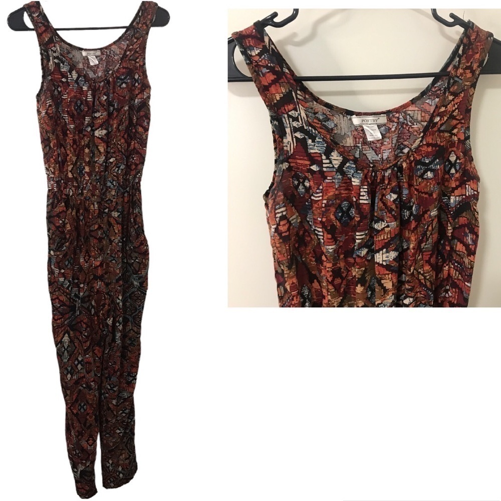 Poetry brown orange Aztec print sleeveless long Jumpsuit